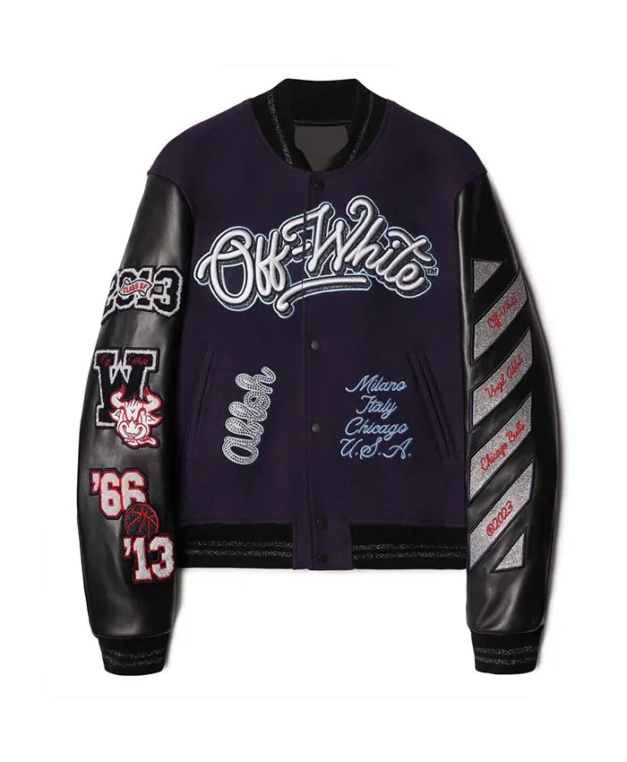 Chicago Bulls x Off-White Varsity Jacket - Recreated Inspired Edition