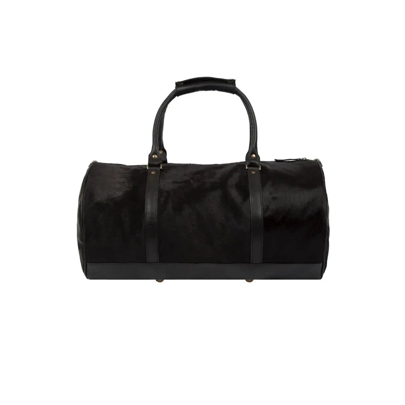 Classic Men’s Black Leather Cowhide Duffle Bag