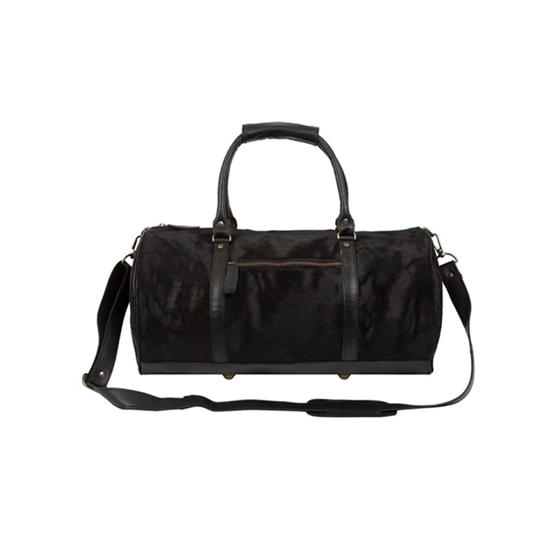 Classic Men’s Black Leather Cowhide Duffle Bag