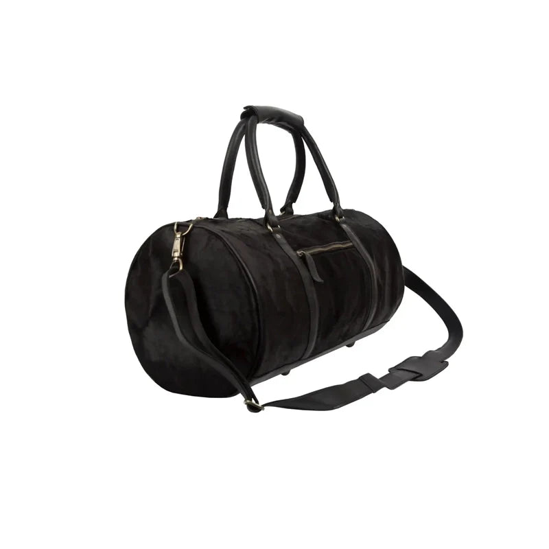 Classic Men’s Black Leather Cowhide Duffle Bag