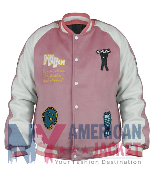 Dandadan 2025 Momo Ayase Pink Varsity Jacket - Recreated Inspired Edition