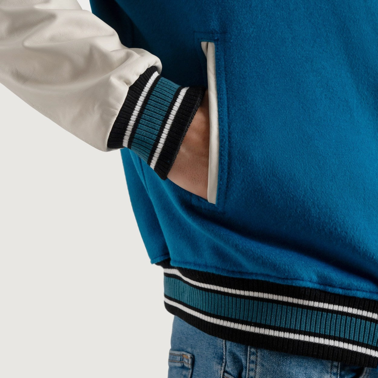 Deep Mid Sky Blue and White Varsity Letterman Jacket - Recreated Inspired Edition
