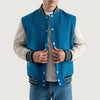 Deep Mid Sky Blue and White Varsity Letterman Jacket - Recreated Inspired Edition