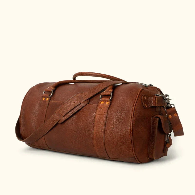 Duffle Style Brown Leather Travel Bag