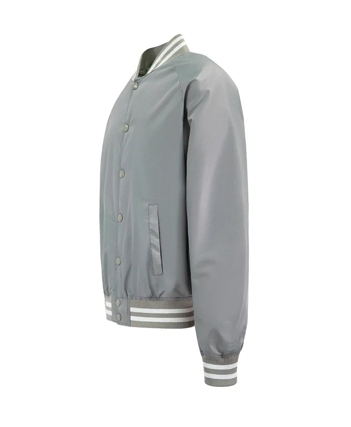 Essential Silver Satin Lettermen Bomber Jacket