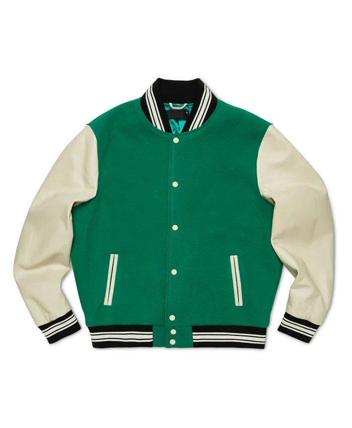 Green And White Varsity Bomber Jacket