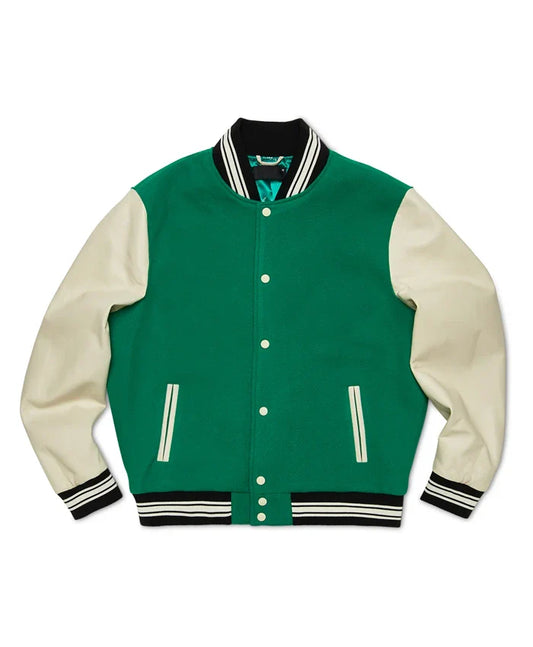 Green And White Varsity Bomber Jacket