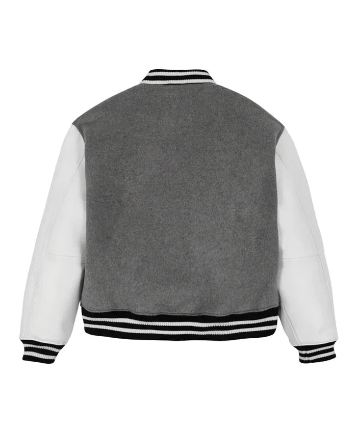 Grey Letterman Varsity Jacket - Recreated Inspired Edition With White Sleeves