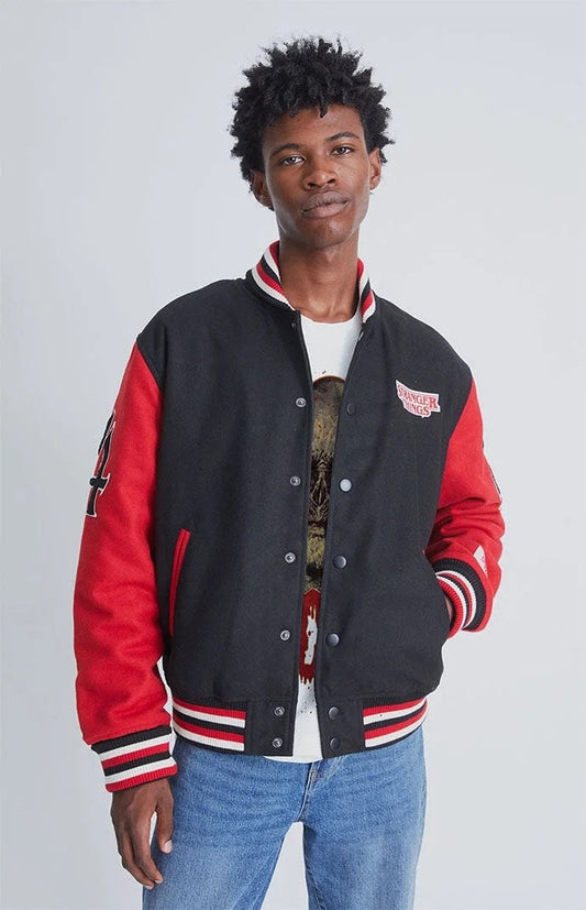 Stranger Things Hawkins Black &amp; Red Letterman Varsity Jacket - Recreated Inspired Edition