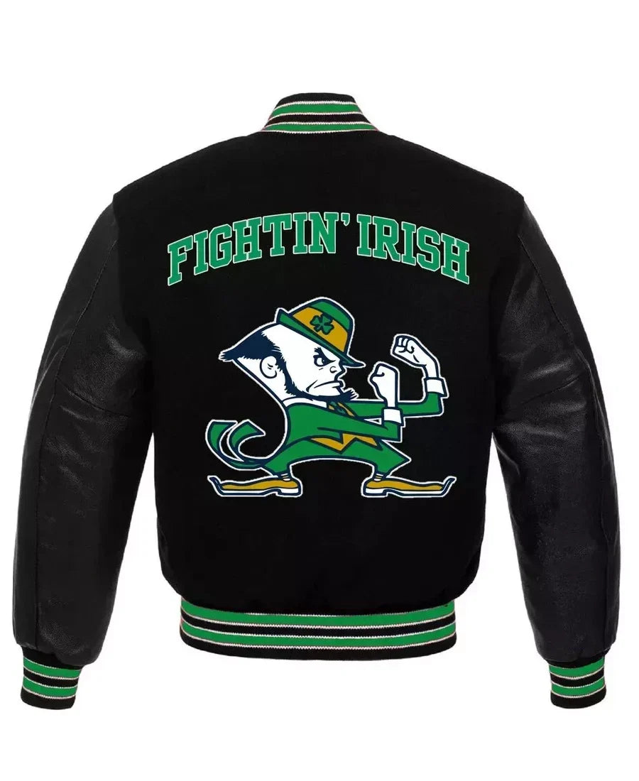 Letterman Notre Dame Fighting Irish Black Varsity Jacket - Recreated Inspired Edition