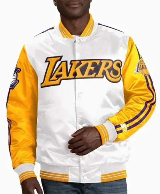 LA Lakers White Yellow Varsity Jacket - Recreated Inspired Edition