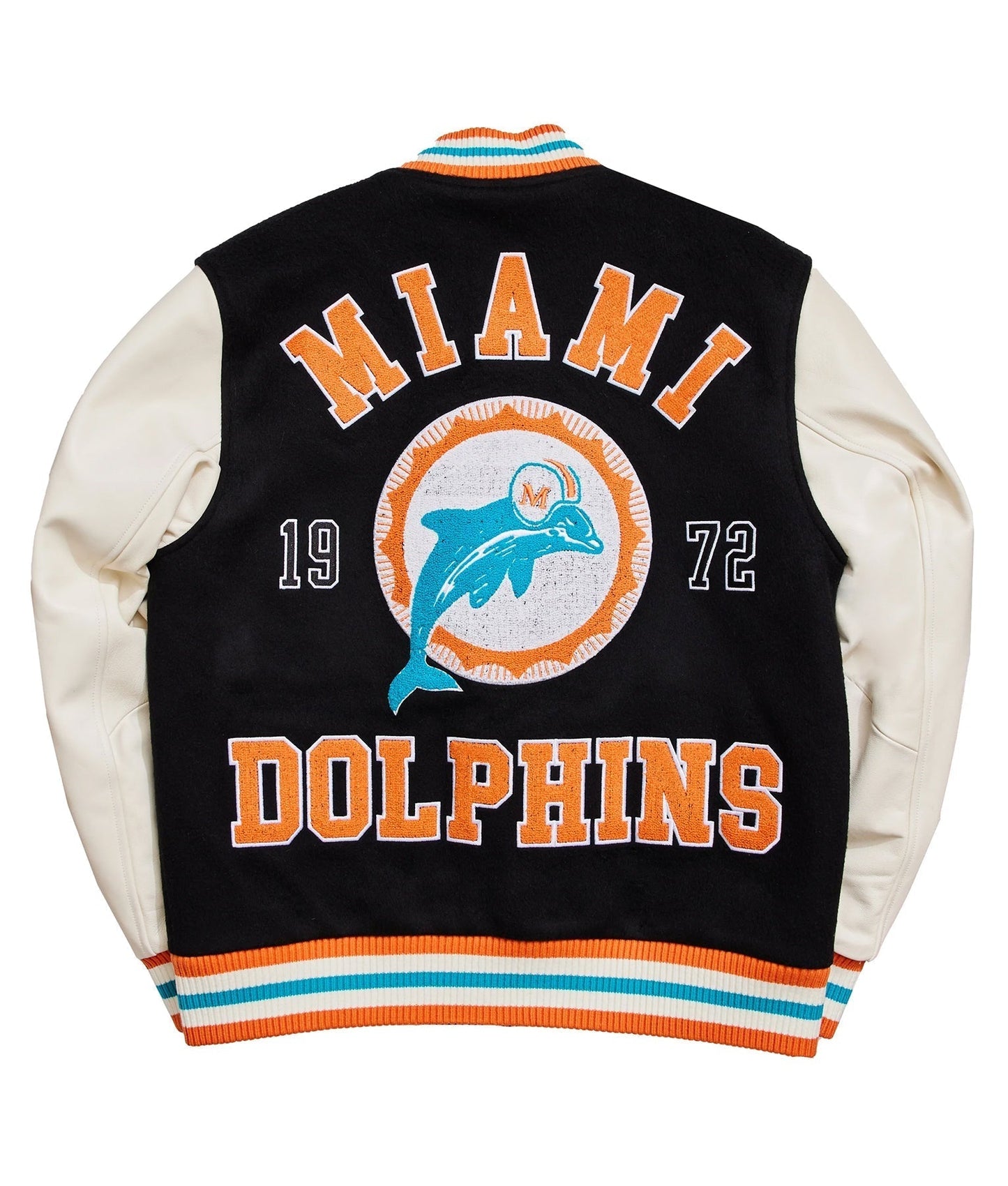Miami Dolphins Letterman Wool & Leather Varsity Jacket - Recreated Inspired Edition Black & White