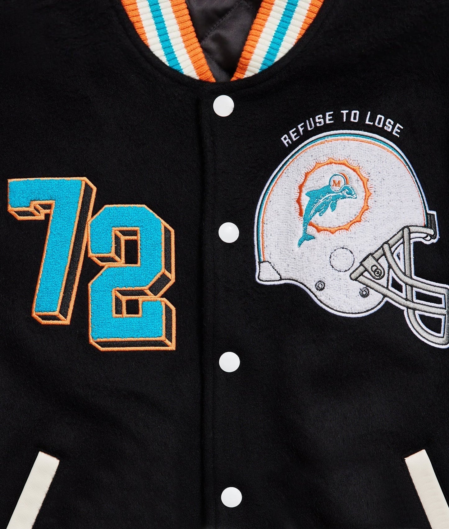 Miami Dolphins Letterman Wool & Leather Varsity Jacket - Recreated Inspired Edition Black & White