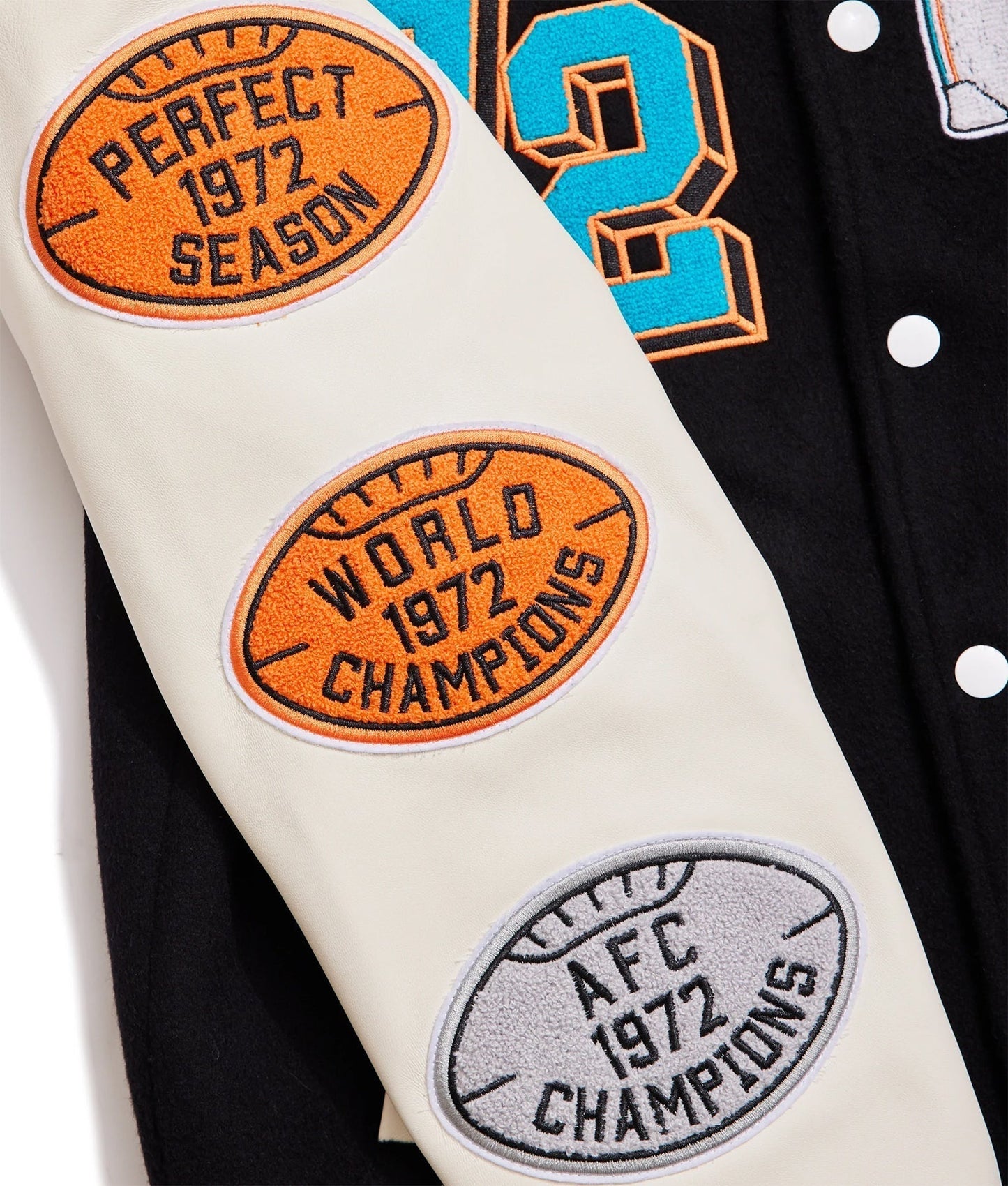 Miami Dolphins Letterman Wool & Leather Varsity Jacket - Recreated Inspired Edition Black & White