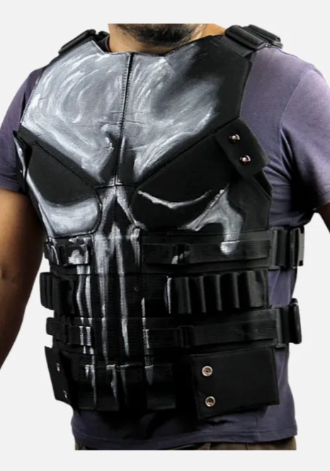 New Handmade Punisher Black Vest - Men's Frank Castle Skull Motorcycle Leather Vest