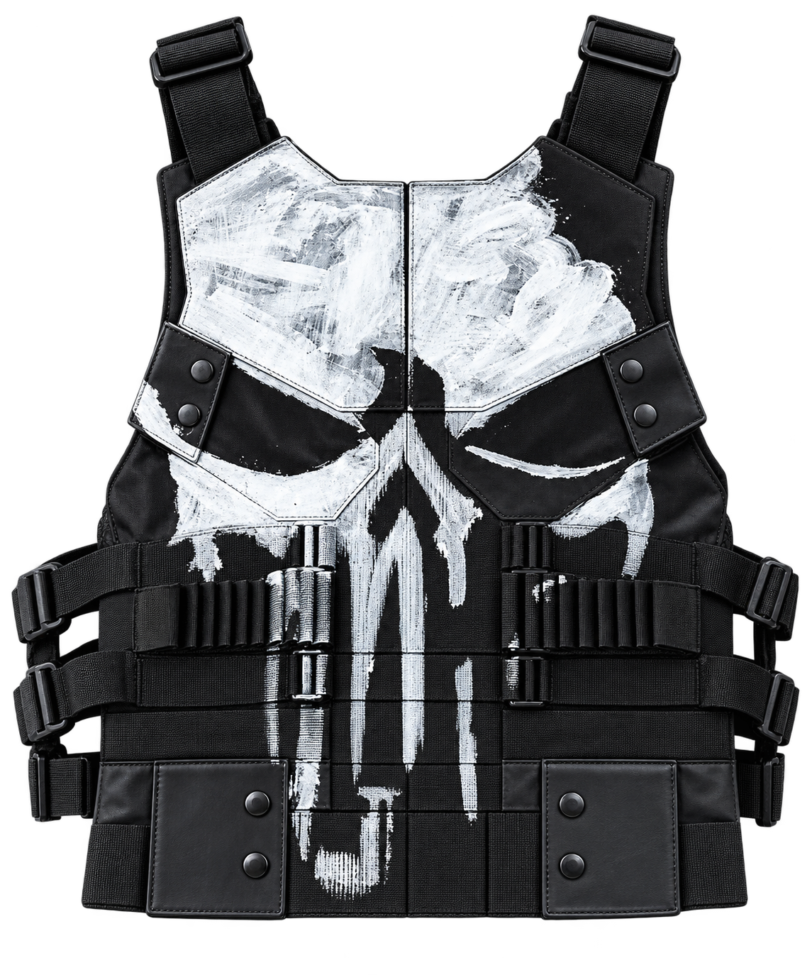 New Handmade Punisher Black Vest - Men's Frank Castle Skull Motorcycle Leather Vest