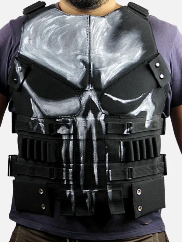 New Handmade Punisher Black Vest - Men's Frank Castle Skull Motorcycle Leather Vest