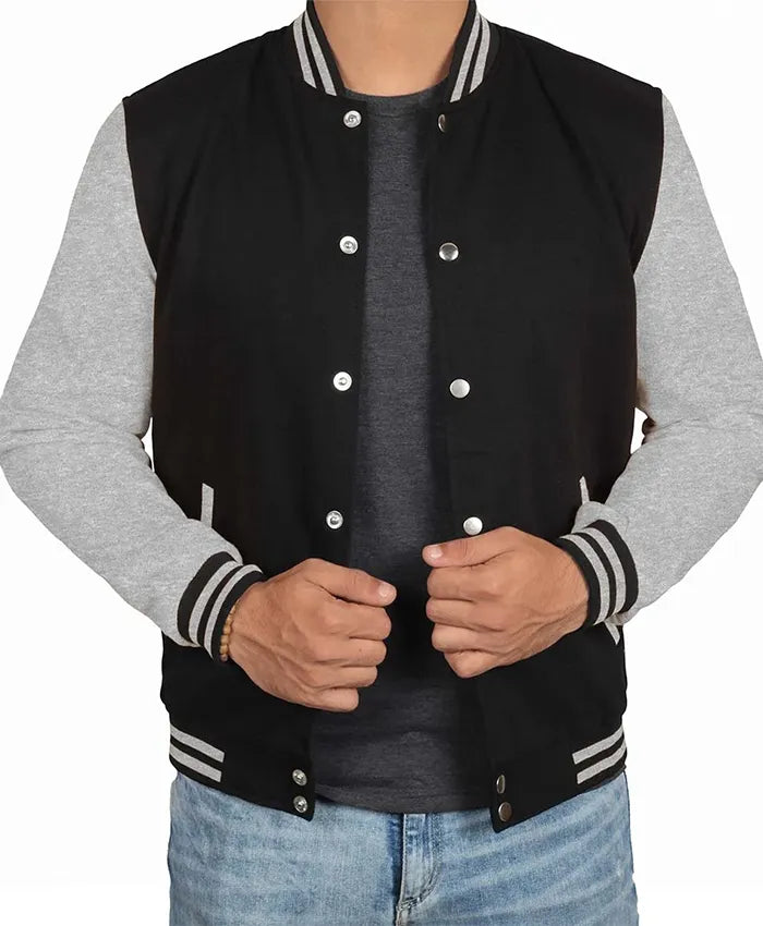 Men’s Black Grey Varsity Bomber Jacket