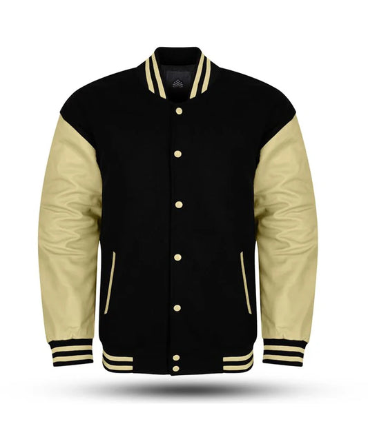 Mens Black Wool OFF-White Varsity Jacket - Recreated Inspired Edition