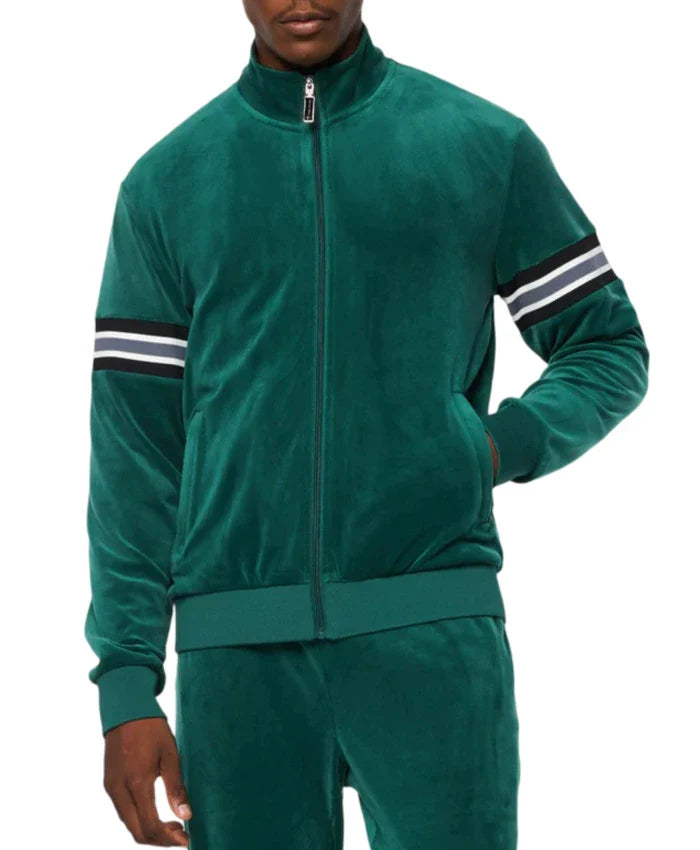 Mens Velvet Green Striped Bomber Jacket