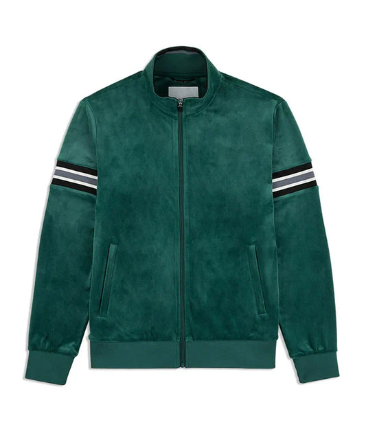 Mens Velvet Green Striped Bomber Jacket