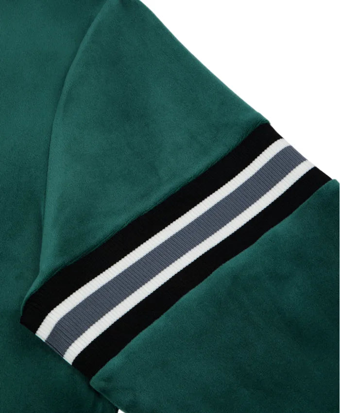 Mens Velvet Green Striped Bomber Jacket