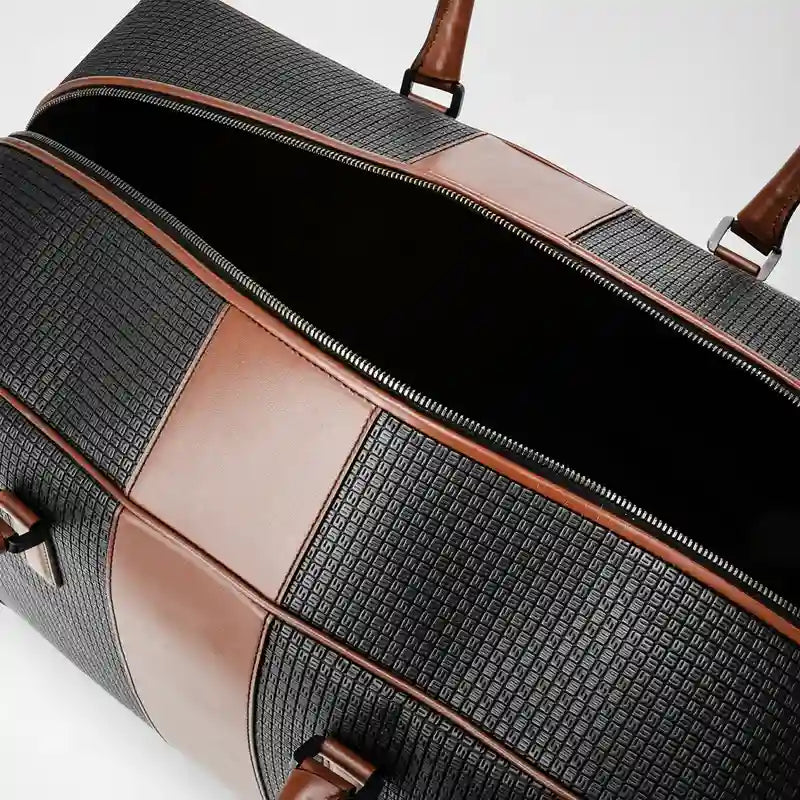 Men’s Real Leather Bown Strap Black Duffle Bag