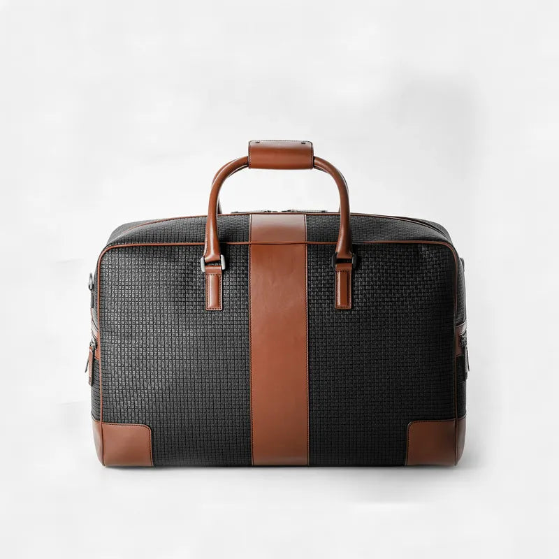 Men’s Real Leather Bown Strap Black Duffle Bag