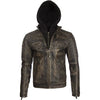Men's Real Leather Vintage Biker Jacket with Removable Hood
