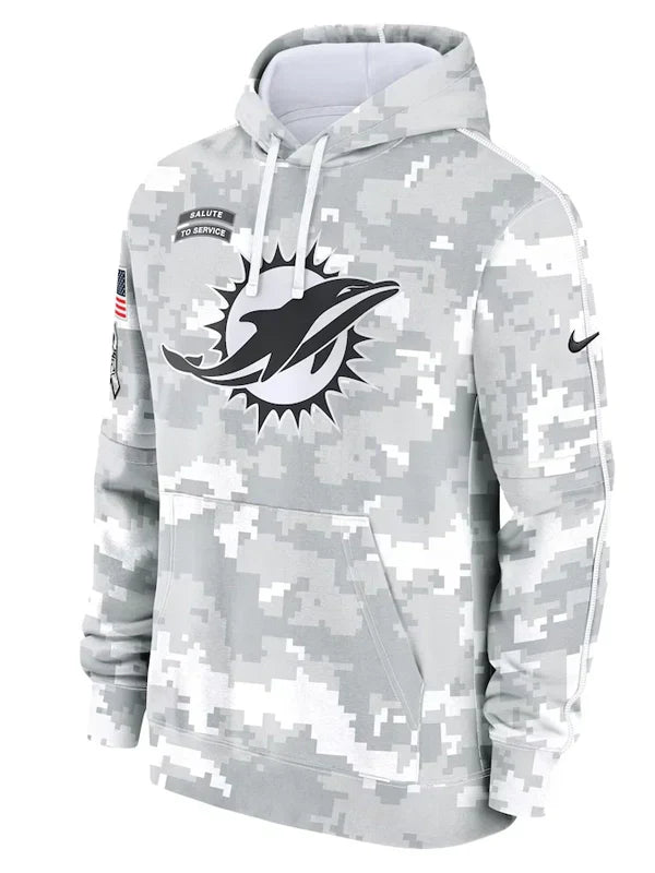 2024 Miami Dolphins Arctic Camo Salute to Service Hoodie - Recreated Inspired Edition