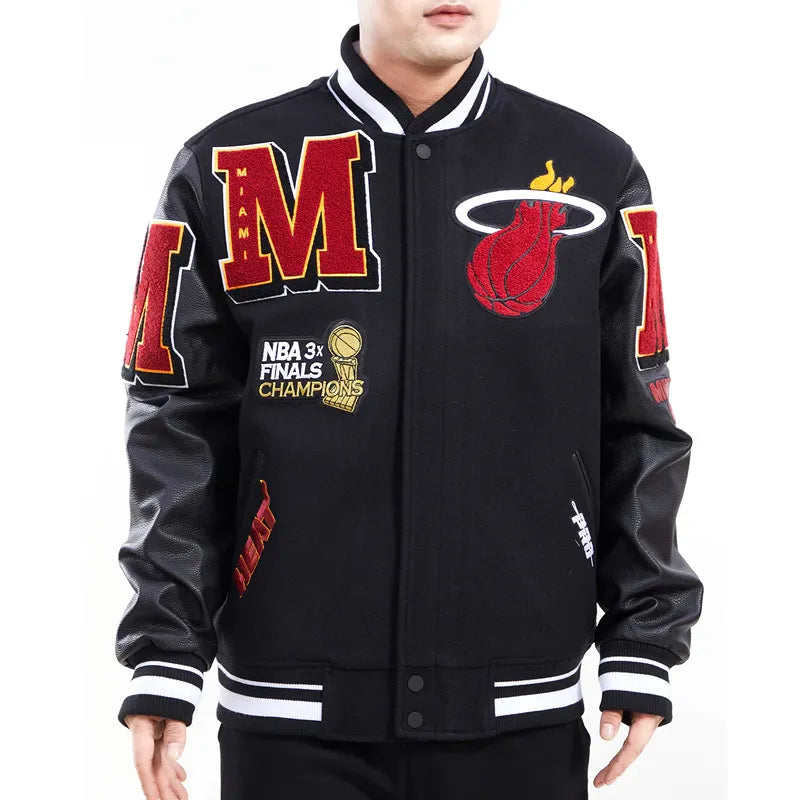 Miami Heat Mashup Logo Black Varsity Jacket - Recreated Inspired Edition