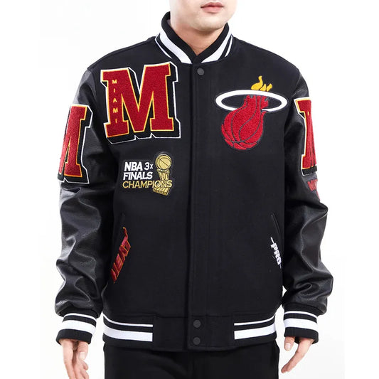Miami Heat Mashup Logo Black Varsity Jacket - Recreated Inspired Edition
