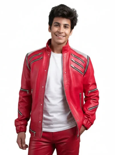Kids Michael Jackson Beat It Red Leather Jacket | MJ-Inspired Cosplay Costume