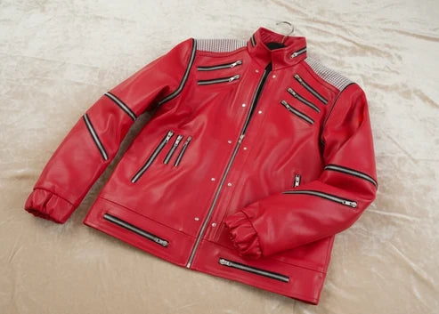 Kids Michael Jackson Beat It Red Leather Jacket | MJ-Inspired Cosplay Costume