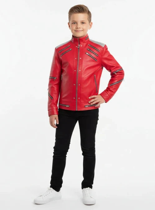 Kids Michael Jackson Beat It Red Leather Jacket | MJ-Inspired Cosplay Costume