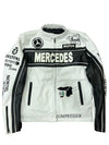 Motorcycle jacket with Mercedes-Benz logo on a black background