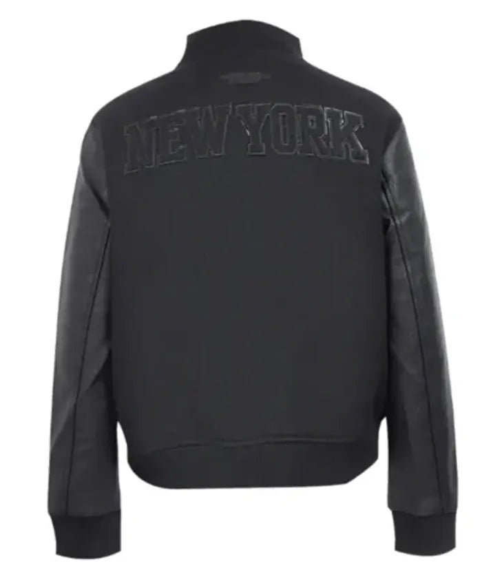 NY Knicks Triple Black Varsity Wool Leather Jacket