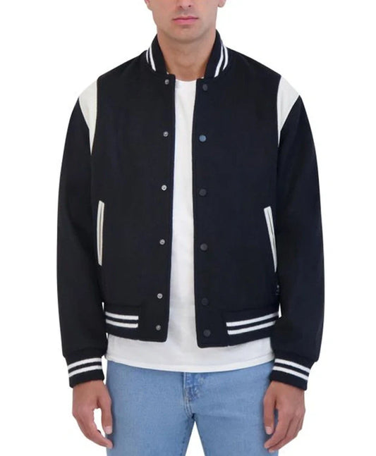 Navy Blue Letterman Varsity Jacket - Recreated Inspired Edition With Rib Collar