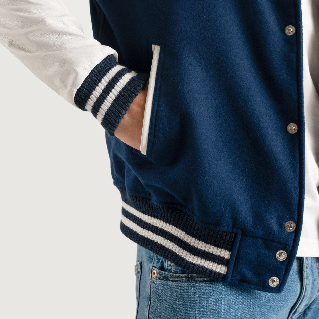 Navy Blue and White Varsity Letterman Jacket - Recreated Inspired Edition