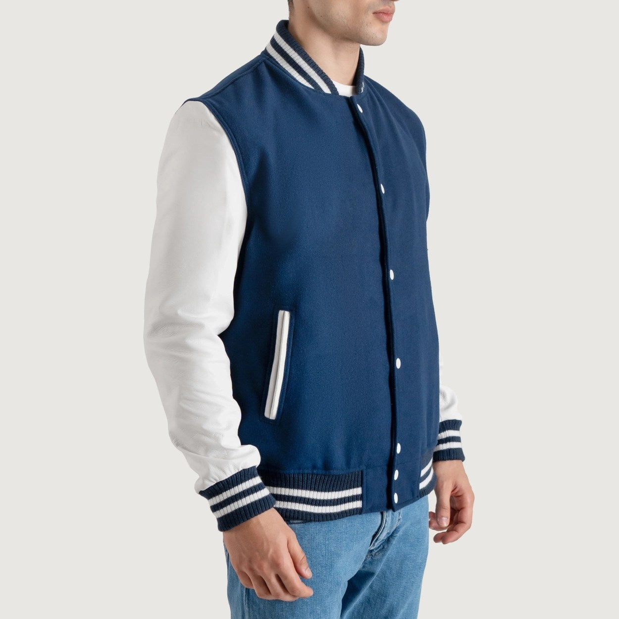 Navy Blue and White Varsity Letterman Jacket - Recreated Inspired Edition