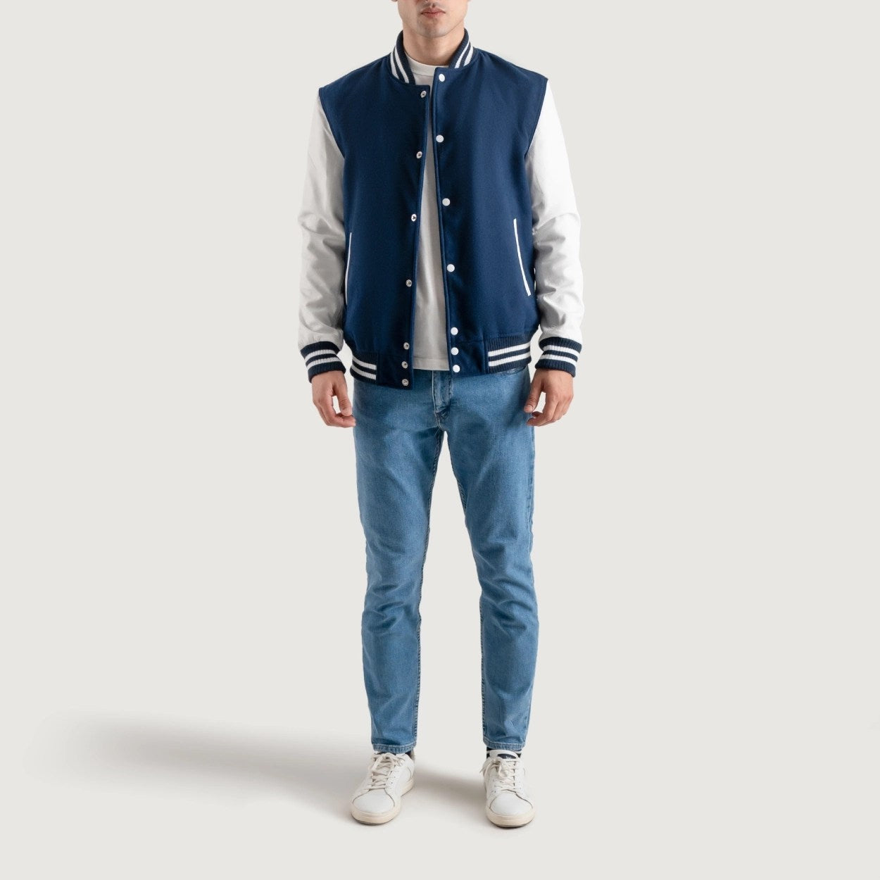 Navy Blue and White Varsity Letterman Jacket - Recreated Inspired Edition