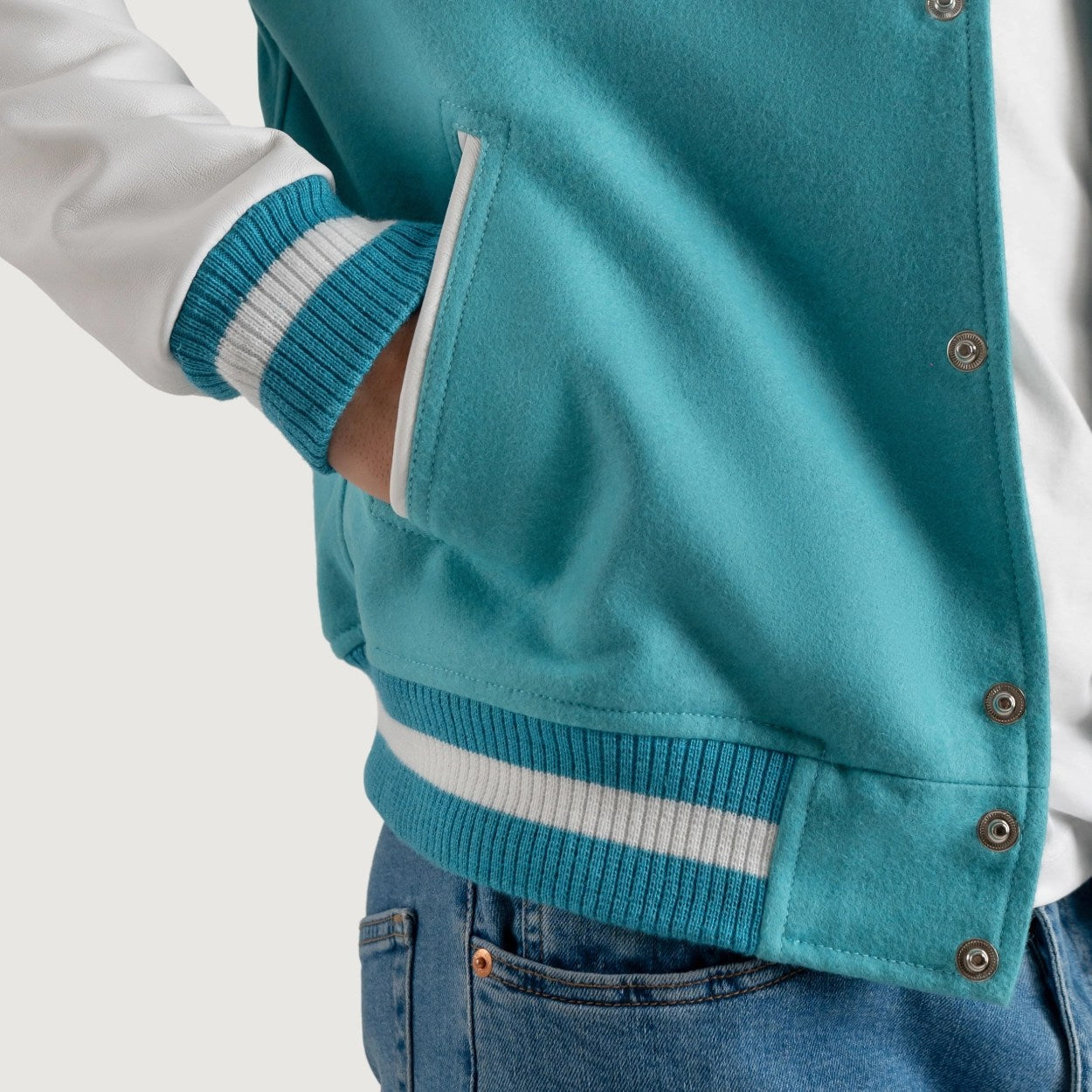 Teal Aqua and White Varsity Letterman Jacket - Recreated Inspired Edition