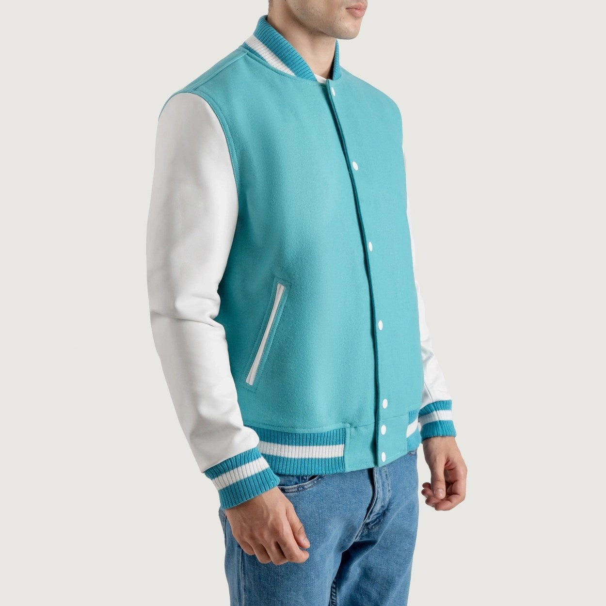 Teal Aqua and White Varsity Letterman Jacket - Recreated Inspired Edition