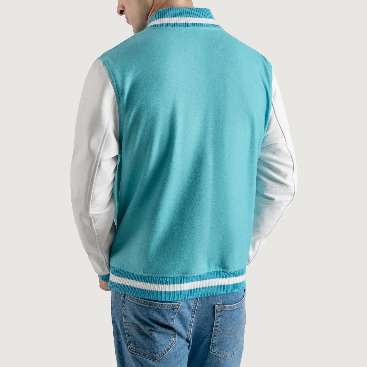 Teal Aqua and White Varsity Letterman Jacket - Recreated Inspired Edition