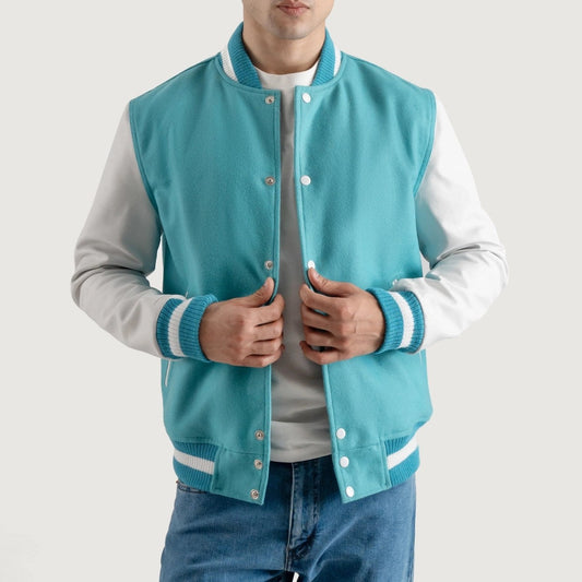 Teal Aqua and White Varsity Letterman Jacket - Recreated Inspired Edition