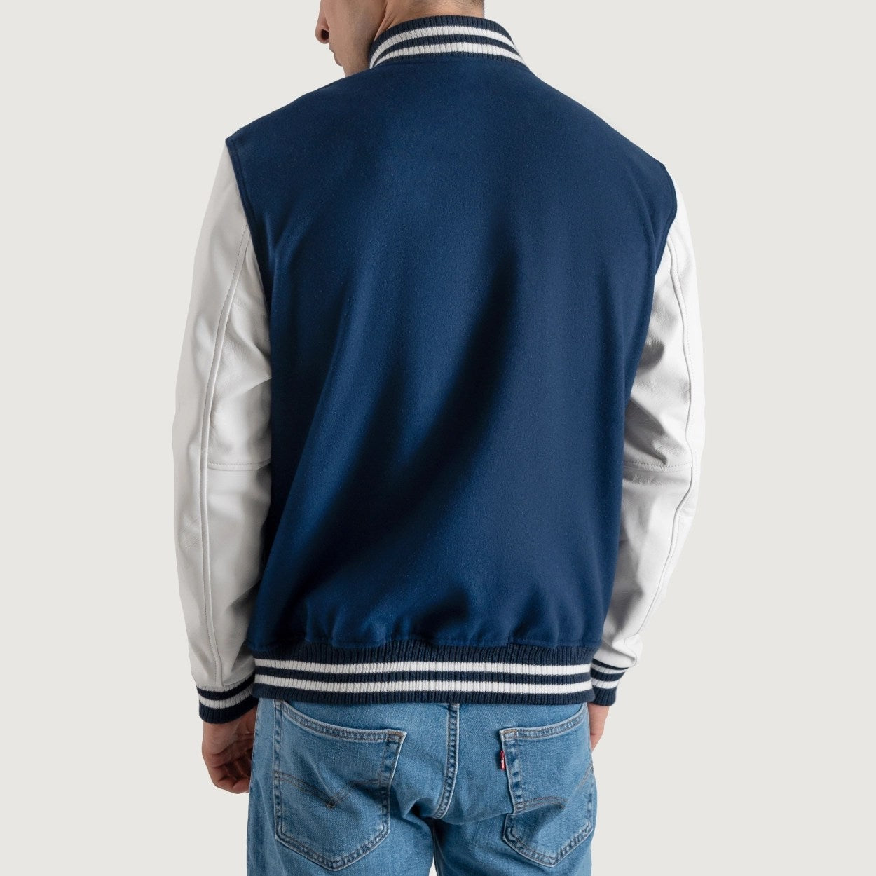 Navy Blue and White Varsity Letterman Jacket - Recreated Inspired Edition