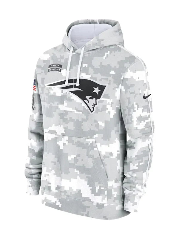 2024 New England Patriots Arctic Camo Salute to Service Hoodie - Recreated Inspired Edition