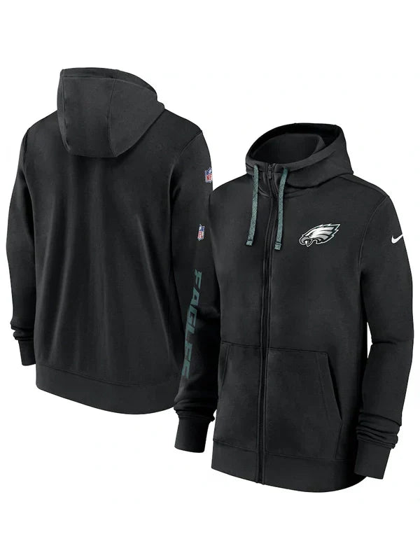 Philadelphia Eagles Black Sideline Club Full-Zip Hoodie - Recreated Inspired Edition