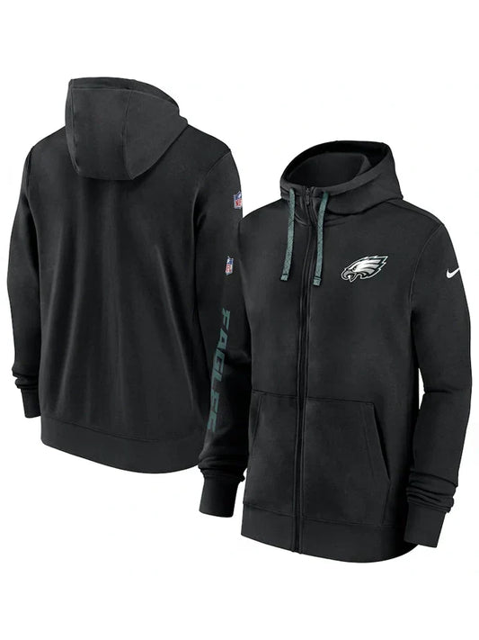 Philadelphia Eagles Black Sideline Club Full-Zip Hoodie - Recreated Inspired Edition