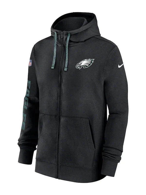 Philadelphia Eagles Black Sideline Club Full-Zip Hoodie - Recreated Inspired Edition